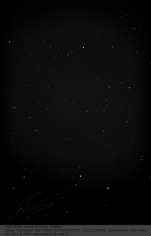 astronomie ciel nuit astro photo télescope étoiles croix brille bleue persée algol étoile variable lumière luminosilé