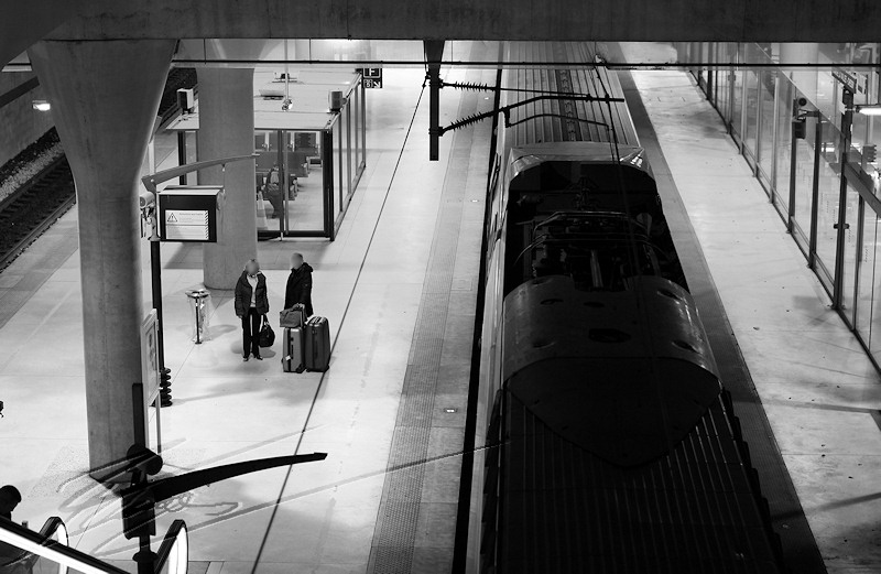 trans-RC nuit TGV train à grande vitesse atlantique val de marne la vallée choussy eurodisney disney paris gare à quai gris noir et blanc transport véhicule français