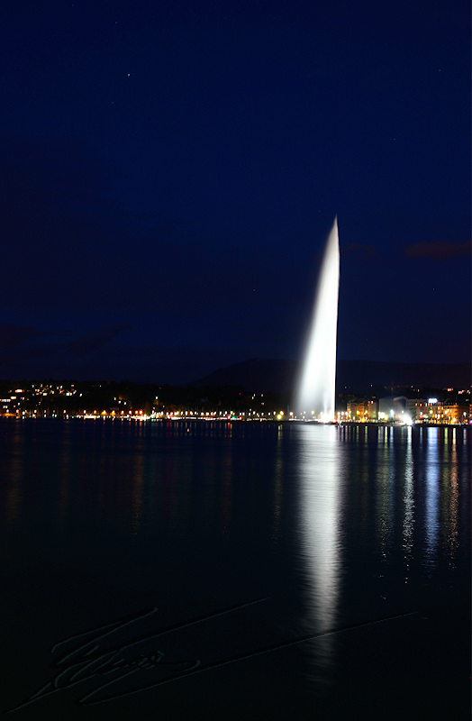 architecture cours photo de nuit lac léman de genève jet d'eau illuminé éclairage