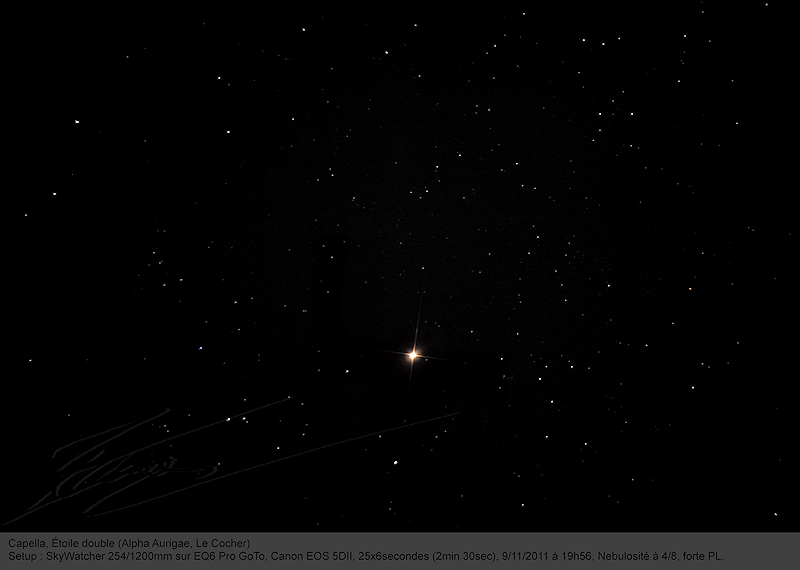astronomie ciel nuit astro photo télescope étoiles croix brille rouge capella