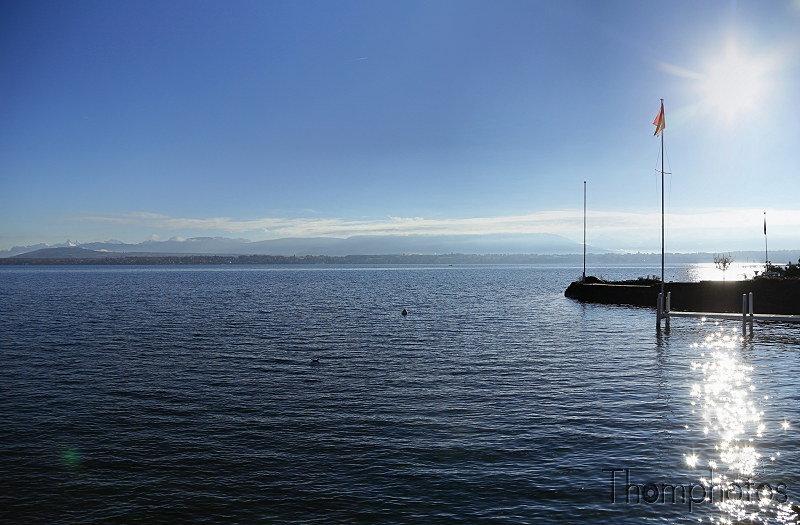 paysage landscape genève geneva lac léman landscape jetée drapeau suisse swiss switzerland flag