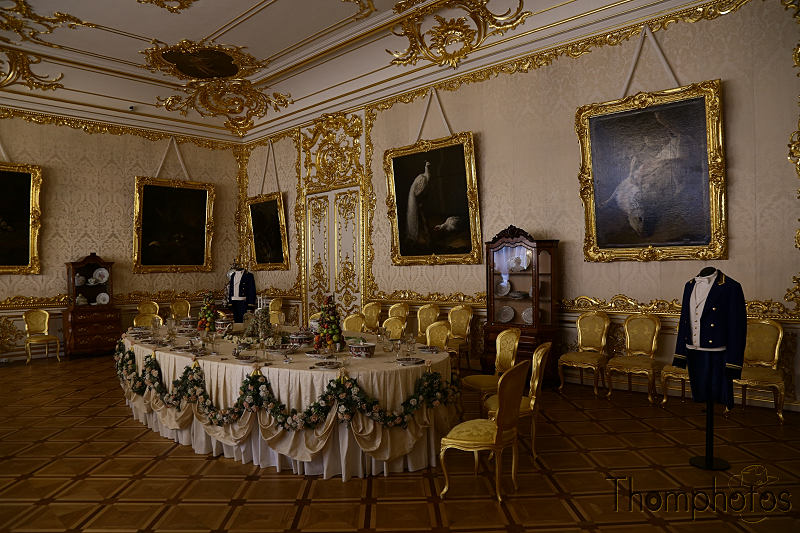 reportage photo 2018 russie saint petersbourg petrograd Tsárskoye Seló palais palace intérieur dorure table repas diner meal